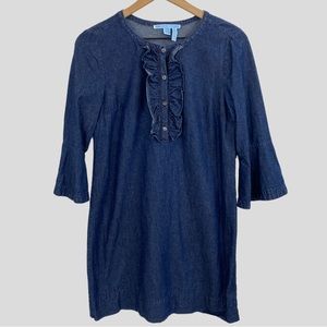 Draper James Denim Bell Sleeve Ruffle Front Dress
